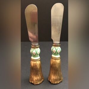 Lady Jayne Hostess knife spreader set 2 - gold tassle/ stainless steel, NIB